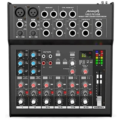 Imagen de Audibax 1002 FX USB Mesa de Mezclas Sonido Mezclador Audio 10 Canales DSP con Efectos Integrado Interfaz Ecualizador 3 Bandas Alimentación 48 V Phantom Power