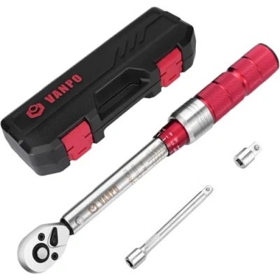 Imagen de VANPO Llave Dinamométrica 1/4&quot;, de Torque 5 25 Nm, Alta Precisión ±3% con Cabezal Reversible 72T, Barra Extensión 10cm, 3/8&quot; Adaptador para Bicicleta Carretera y Montaña, Moto