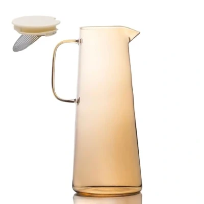 Imagen de Intirilife Jarra, Jarra de Cristal, en Ámbar 1.7 Litros Capacidad Agua con Tapa y Filtro para Bebidas Calientes Frías, Té, Jugo, Limonada