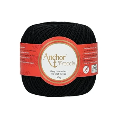 Imagen de Anchor Freccia Hilo de ganchillo (grosor 6, 100% algodón), algodón, 00403 Schwarz, negro