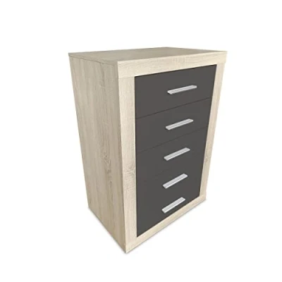 Imagen de Mattfy Sinfonier con 5 Cajones, Cómoda, Modelo Victoria, Práctico y Funcional, Madera, Cambria Grafito, 60 cm (Ancho) x 107 (Alto) 39.5 (Fondo)