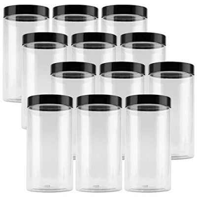 Imagen de JEUIHAU Paquete de 12 tarros plástico 1000 ml con tapas negras, redondos transparentes boca ancha para alimentos, granos, especias y dulces