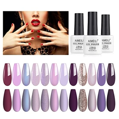 Imagen de AIMEILI Esmaltes Semipermanentes para uñas en Gel UV LED, Kit de LED Pintauñas Permanente semipermanente Soak Off 12 Colores 8ml Set 19