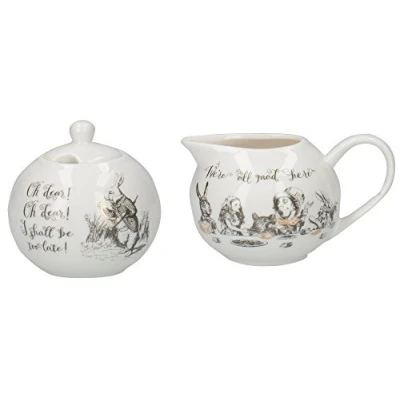 Imagen de V&amp;A Juego de Azucarero y Cremera Alicia en el País las Maravillas, Tazón Porcelana Jarra Leche Caja Regalo Lujo