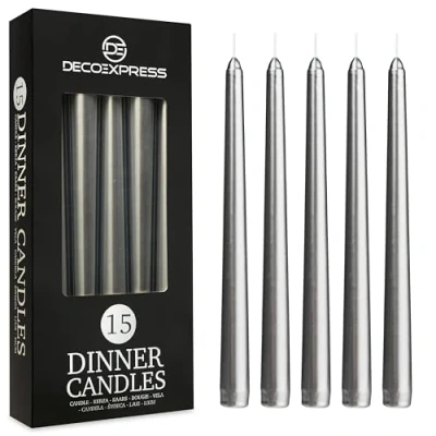 Imagen de Velas de Cena Decorativas Pack 10, 15 o 50 Blancas y Doradas Originales sin Goteo Larga Duración, 8 Horas Quema, Fragancia (Plata, Paquete 15)