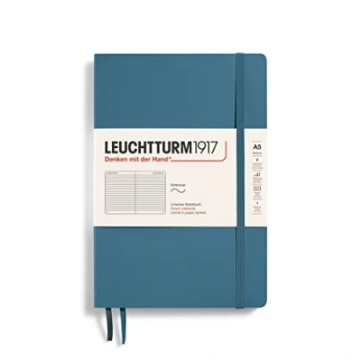Imagen de LEUCHTTURM1917 363400 Libreta de notas Medium (A5) tapas blandas, 123 páginas numeradas, líneas, Stone Blue