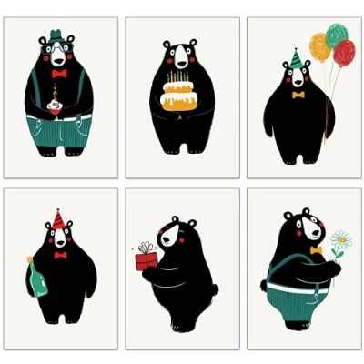 Imagen de 12 tarjetas de cumpleaños ecológicas hechas papel reciclado (juego mínimo osos)