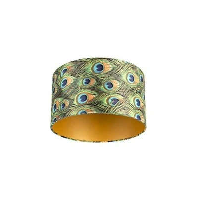 Imagen de QAZQA Moderno Algodón Pantalla terciopelo diseño pavo real/oro 35/35/20, lámpara colgante,Pantalla de pie