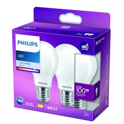 Imagen de Philips Bombilla LED cristal 100W estándar E27 luz blanca fría, mate, no regulable pack 2