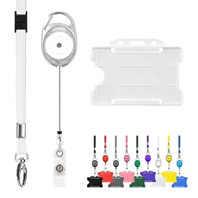 Imagen de LanyardsTomorrow paquete de 10 cordones retráctiles y soporte para insignias, triple LanyardsTomorrow. El juego incluye lisos, mosquetón extensible, clips carrete yoyo
