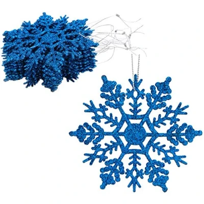 Imagen de Christmas Concepts Paquete de Decoraciones Colgantes Copos Nieve con Brillo 12 10 cm navideñas ... (Azul Real)
