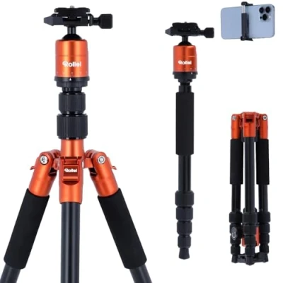 Imagen de Rollei Compact Traveler No I Aluminio Naranja trípode de Viaje Ligero fotográfico tamaño Compacto Rótula Bola y Bolsa para