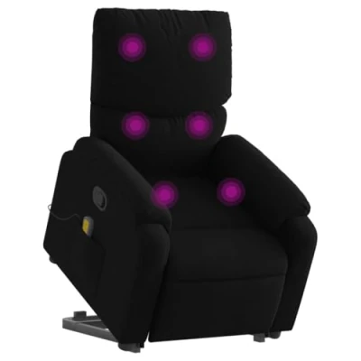 Imagen de vidaXL Sillón Reclinable de Masaje Elevable, Silla con Respaldo Reposabrazos, Orejero Relax TV, Asiento Ajustable, Tela Negro