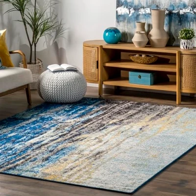 Imagen de nuLOOM Waterfall Alfombra vintage abstracta, 152 cm x 243.8 cm, azul