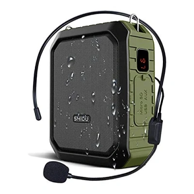 Imagen de Amplificador de Voz portátil,SHIDU Personal 18W con micrófono Cable Auriculares Altavoz Bluetooth Impermeable Sistema PA Recargable para Profesores,Ducha,guía turístico