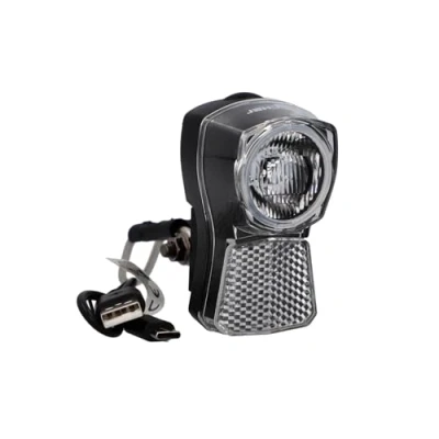 Imagen de FISCHER Luz Frontal LED para Bicicleta, 45/20 Lux, con batería y función de Carga USB, Aspecto Dinamo, protección contra Salpicaduras IP44, homologado por StVZO