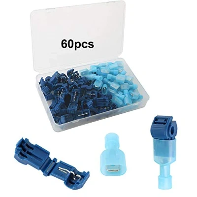 Imagen de FULARR 60Pcs (30 Pairs) Premium T Tap Cable Conectores Kit, Rápido Empalme Terminal y Totalmente Aislado Macho Butt Azul