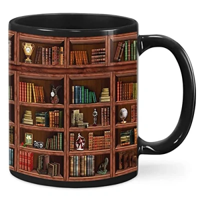 Imagen de Gokruati 330ml Biblioteca Taza de viaje para estantería,tazas té leche hueso porcelana Tazas café únicas con asa cacao y bebidas calientes
