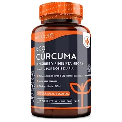 Imagen de Cúrcuma Orgánica con Jengibre y Pimienta Negra 180 Cápsulas Veganas, 3 meses en Bio Extracto de Curcumina Ecológica para Inflamación, problemas Digestivos Nutravita