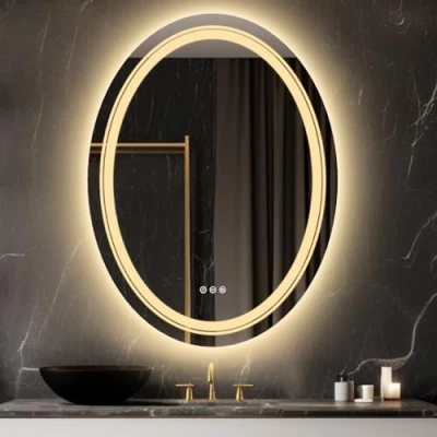 Imagen de LUVODI Espejo de Baño Moderno con Luz Led Pared Ovalado Antivaho 60x80 cm Doble Funte Ajustable Retroiluminación Interruptor Táctil para Tocador Dormitorio Tienda Estética,Hotel,etc