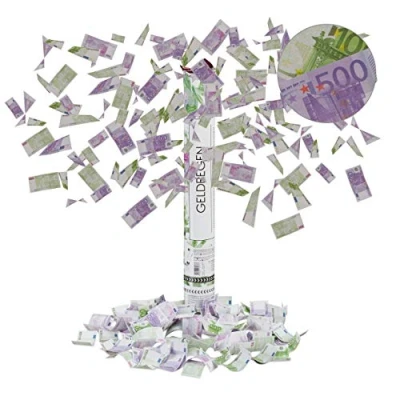 Imagen de Relaxdays Cañón Confeti Billetes, 6 8 m de Alcance, para Carnaval o Cumpleaños, Papel Cartón, 40 cm, Lila Verde, Hierro