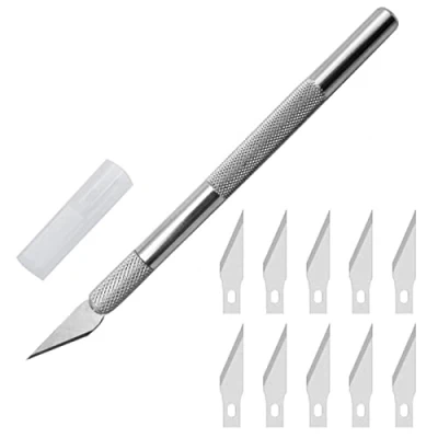 Imagen de Yoezuo Cuter Manualidades Precision, Cutter Modelismo Profesional de Acero Inoxidable con 10 Cuchillas Recambio, Cuchillo Artesanal para Cortar y Tallar
