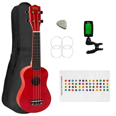 Imagen de Tiger Ukelele Soprano para Principiantes, Gratis Bolsa de y Sintonizador, Color Rojo