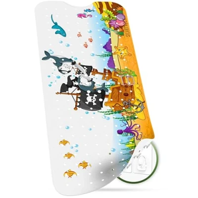 Imagen de SilverRack Alfombrilla de baño infantil 100 x 40 cm (motivo pirata derecha) antideslizante para bañera sin BPA niños y bebés ducha resistente al moho