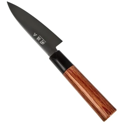 Imagen de KAI Seki Magoroku Redwood Cuchillo de oficina con Hoja 10 cm Acero inoxidable 1K6 57 (±1) HRC pulida alto brillo Mango madera Pakka Red Wood Hecho a mano en Japón