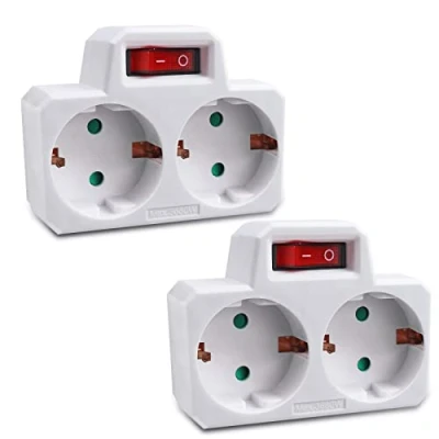 Imagen de EXTRASTAR 2 en 1 Adaptador con Interruptor y Enchufes Schuko, hasta Carge 3680W, 250V, 16A, Blanco, de Regleta, pcs