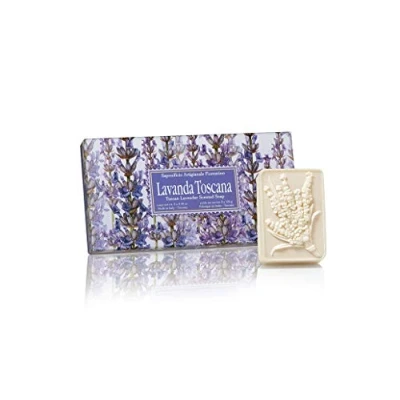 Imagen de Confezione regalo 3 saponette rettangolari lavorazione artigianale essenza lavanda toscana scolpite ciuffo lavanda, 3x125g