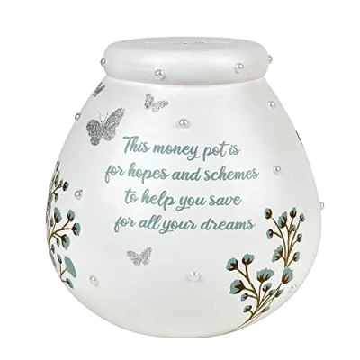 Imagen de Pot of Dreams Hucha de cerámica Pintada a Mano con diseño Flores y Save and Smash Alcancía ecológica reciclable Mensaje Regalo Decorativo Ahorra para cumpleaños