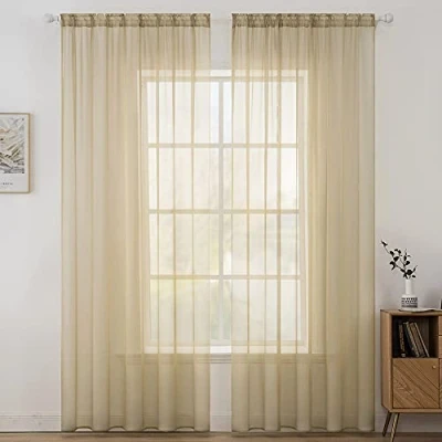Imagen de MIULEE Cortinas Poliéster Translúcida Fresca Transparente Salon Ventana Visillo Moderno para Sala Cuarto Dormitorio Habitación Comedor Cocina Salón de Esatr 2 Unidades 140 x 225cm Marrón Claro