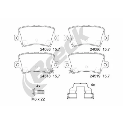 Imagen de BRECK 24086 00 704 10 Juego de pastillas freno con avisador acústico desgaste accesorios HONDA: CIVIC 8 Hatchback