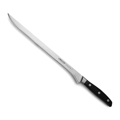Imagen de Arcos Cuchillo tallado Acero Inoxidable para cortar jamón y carne. Mango ergonómico polioximetileno Hoja 300 mm. Serie Manhattan. Color negro.