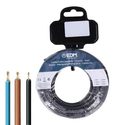 Imagen de EDM 28501 Carrete Cablecillo Flexible Libre Halógenos, Negro, 4 Mm, 25 M, Negro