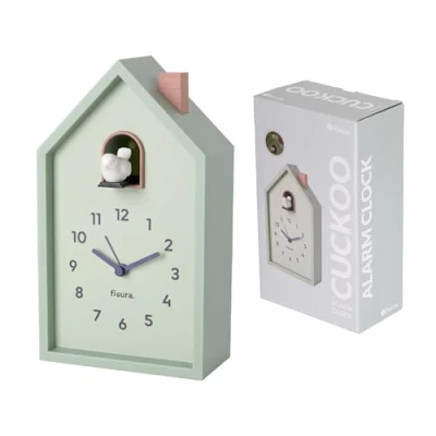 Imagen de Fisura Despertador Cuco casita Menta. analógico Original. de Agujas con botón Snooze y luz. 3 Pilas AA (no Incluidas)
