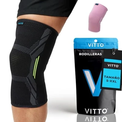 Imagen de VITTO Rodilleras Menisco y Ligamento Transpirable Antideslizante para Hombre Mujer, Rodillera Deportiva Compresion Crossfit, Correr, Entrenamiento, Baloncesto, Bicicleta (XL)