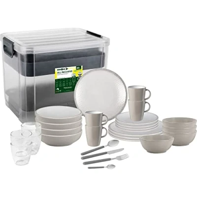 Imagen de Brunner 0830150N.C8X Juego de platos, vasos, cuencos, tazas irrompibles melamina Stonetouch 40 unidades, todo incluido VIP Amadè, Antislip, uso larga duración, interior al aire libre