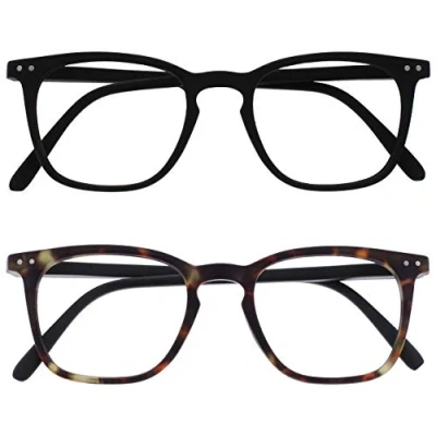 Imagen de OPULIZE Bex Gafas de Lectura Pack 2 Montura Diseño Cuadrada Grande Negro Marrón Carey Mate Lentes Resistentes a Arañazos Bisagras Muelle Unisex Hombre RR64 12 +1.00