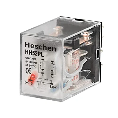 Imagen de Heschen Gereral Purpose Relé HH52P L 12VAC Bobina 5A 28VDC/240VAC DPDT LED Indicador de 8 pines