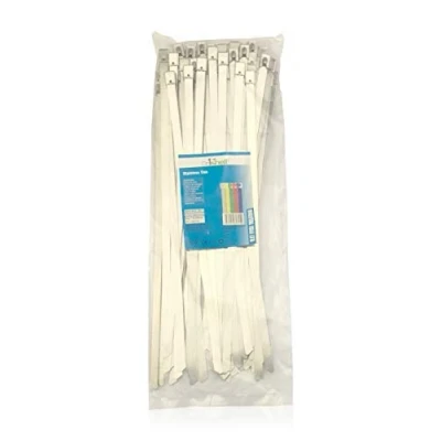 Imagen de On1shelf 100 Pieza Bridas Metalicas Cable banda de acero escudo térmico cinta envoltura escape,Cable Lazos 7,9 mm x 200mm Color Plata