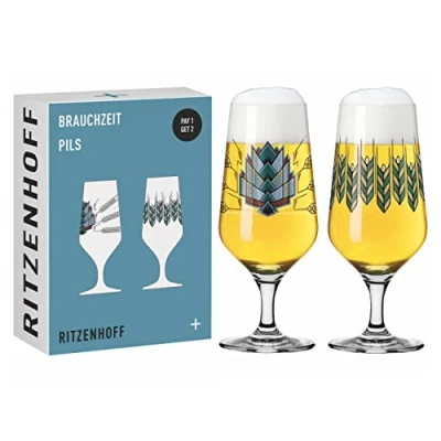 Imagen de RITZENHOFF 6201001 Juego de 2 vasos cerveza (374 ml, F23, con ilustraciones), multicolor