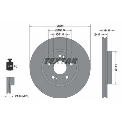Imagen de TEXTAR PRO 92113803 Disco de freno 280 24 05/07 108 ventilación externa revestido sin perno sujeción rueda, buje rueda