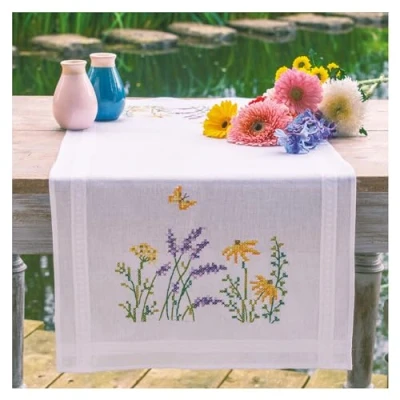 Imagen de VERVACO Kit Punto Cruz Camino De Mesa Completo Bordado Tela Impresa LAVANDA Decoracion Para Manualidades Principiantes DIY Adultos Set Creativo Regalo ca. 40 x 100 cm Embroidery