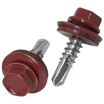 Imagen de SKIR&#039;CO (50 piezas) tornillos para techos, cabeza hexagonal, autoperforantes pintados de 4,8 x 19 mm con arandelas EPDM (rojo óxido RAL 3009)