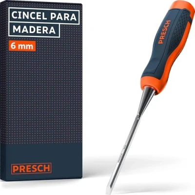 Imagen de Presch Cincel para madera 6mm Perfectamente afilado uso inmediato Profesional con ángulo de cuña 25 Robusta caperuza impacto metálica Mango ergonómico un agarre seguro