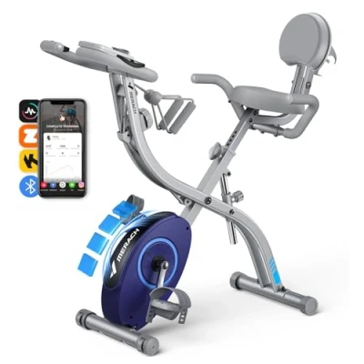 Imagen de MERACH Bicicleta Estática Plegable 4 en 1, Bici Spinning con Monitor LCD y Medición de Pulso Manual, Bicicletas Fitness Magnéticas Cómodo Cojín Asiento, para el Hogar, Ahorro Espaci