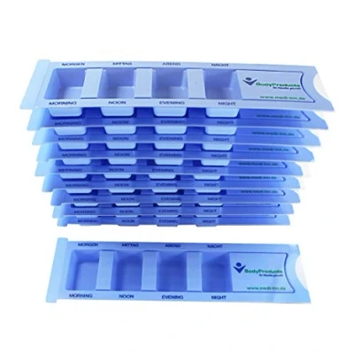 Imagen de Medi Inn Dispensador de medicamentos con 4 compartimentos, color azul estándar, 10 unidades