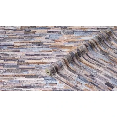 Imagen de d c fix papel pintado de pared Muro piedra gris azulado paneles 3D lavable y impermeable vinilo decorativo mural revestimiento pegatinas PVC para cocina, baño, dormitorio 67,5 cm x 4 m